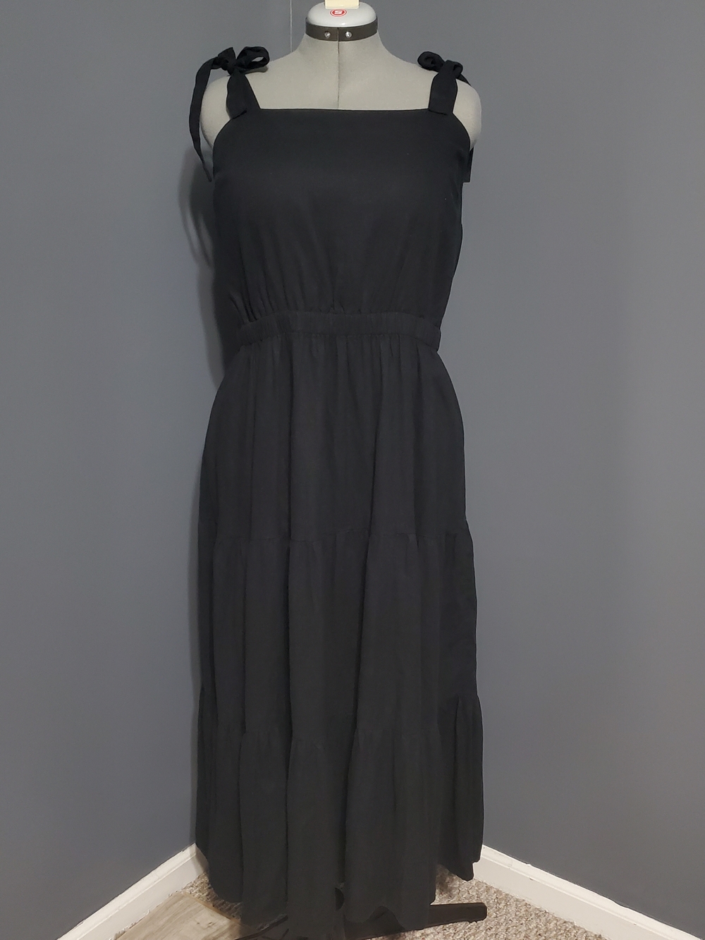 NWT The Limited Black Tie-Shoulder Maxi Dress Tiered Linen Blend Size XL